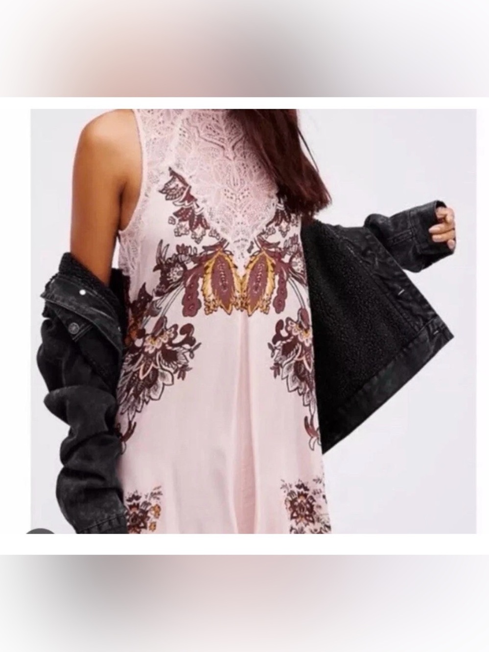Intimately Free People Light Pink High Lace Neck Sleeveless Mini Dress Size Med